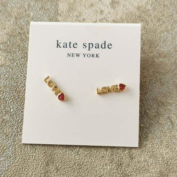 Kate Spade Jewelry - Kate Spade Gold Pink Love You Mom Mini Stud Earrings NEW w/dust bag